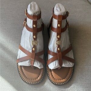 Sam Edelman Tan Strappy Sandals with Gold Accents